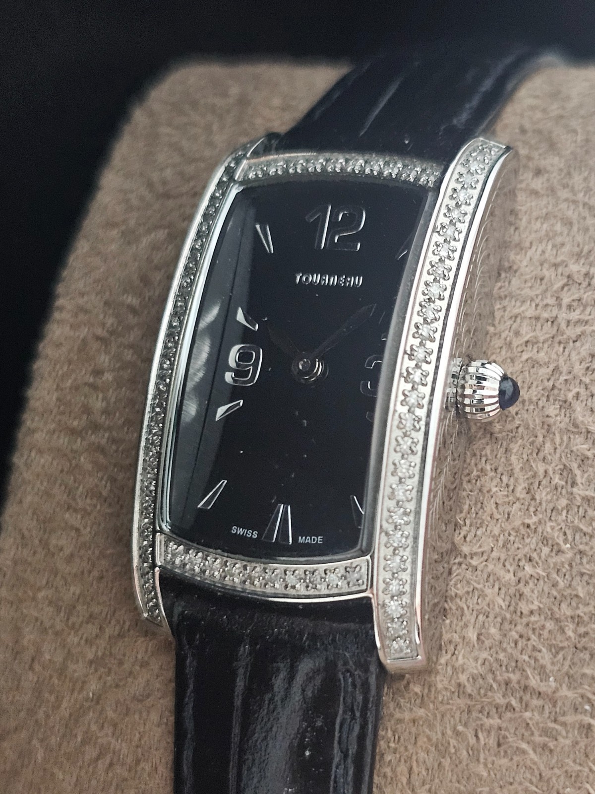 TOURNEAU Diamond Bezel Swiss Ladies Watch 20 x 29mm Ref 34005-A-Blk Quartz w/Box