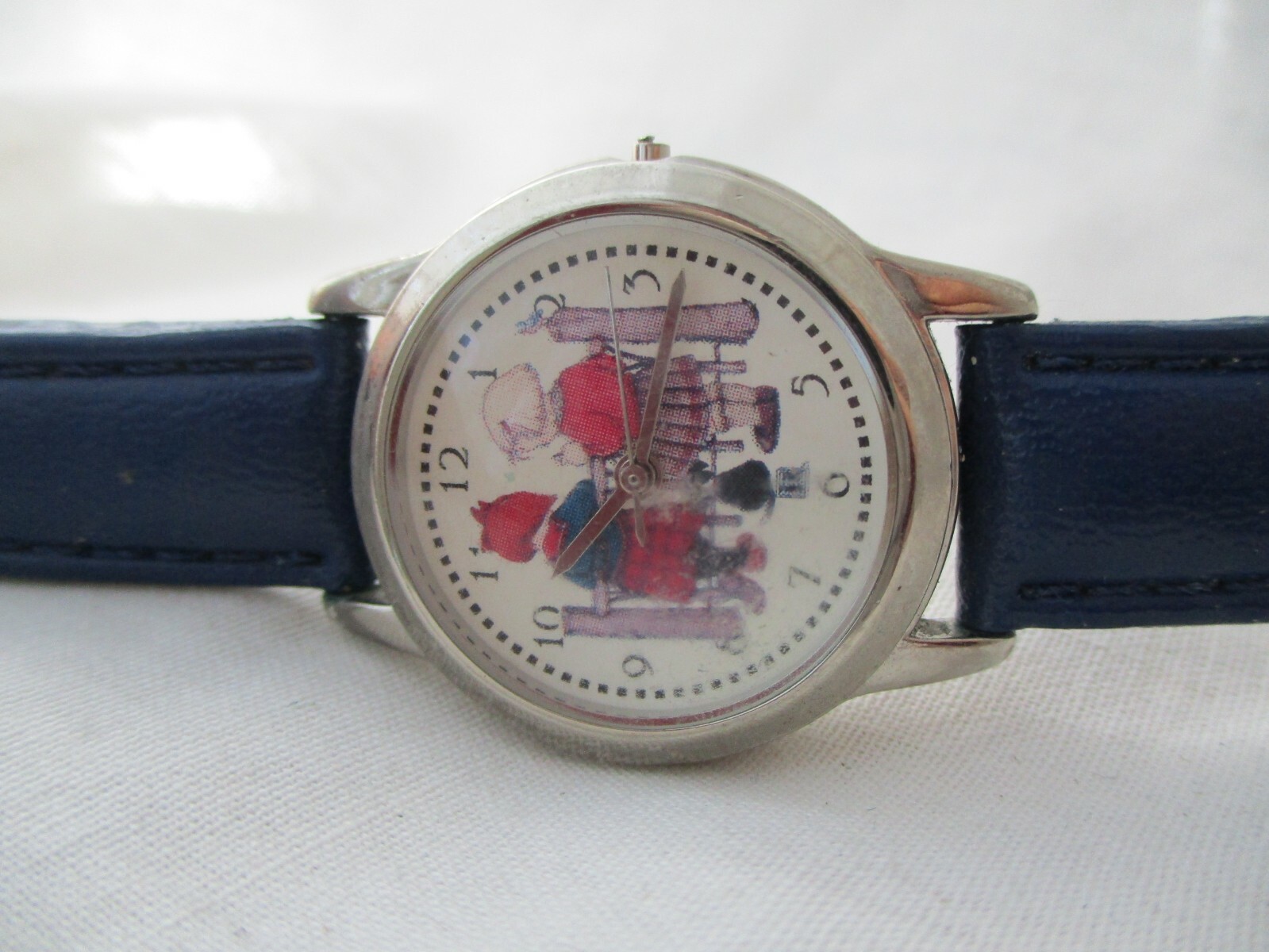 Concept In Time N.Y. Mary Engelbreit Watch Blue Genuine Leather Band FOR REPAIR