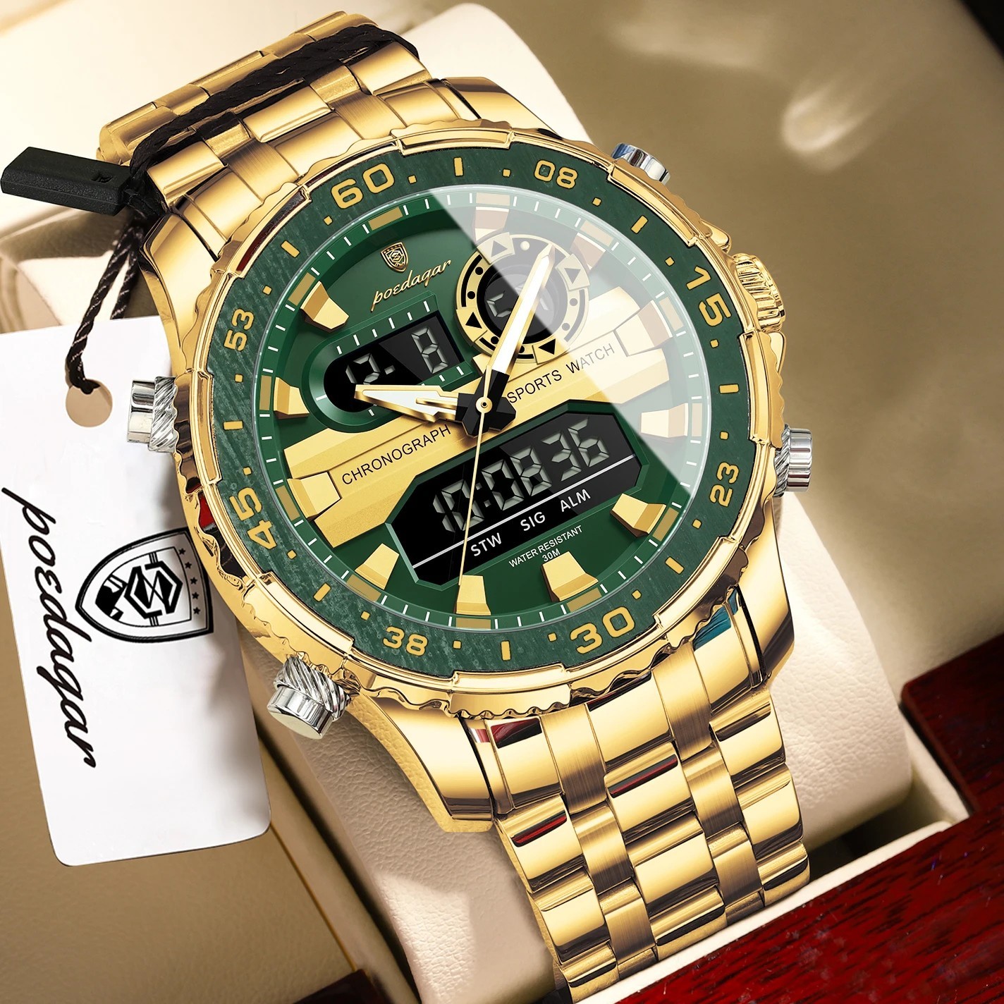 POEDAGAR Electronic Fashion Man Wristwatch Week Date LED Luminous Men Watch Dua