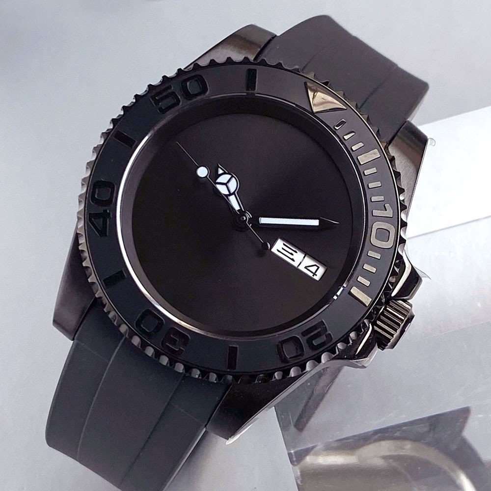 40mm NH36A Automatic Diver Men Watch Sterile Black PVD 200m Waterproof Sapphire