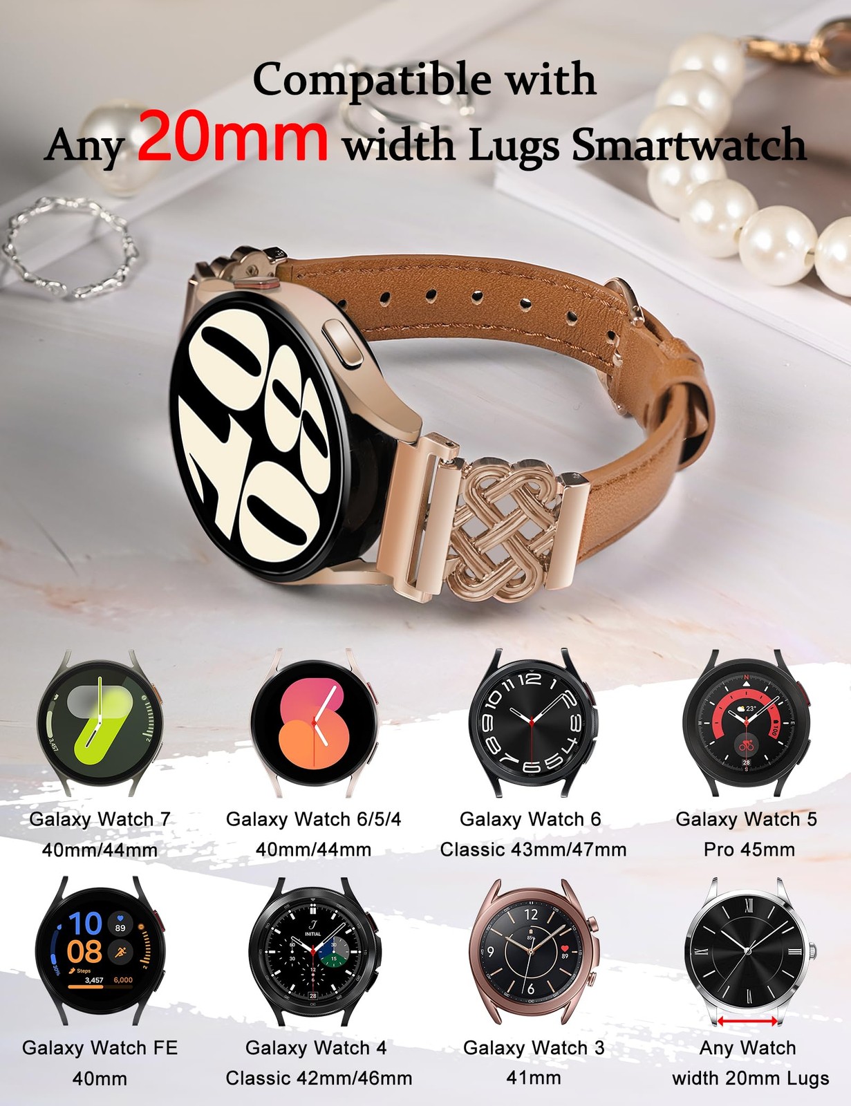 TOYOUTHS Celtic Knot Leather Band for Samsung Galaxy Watch 7 6 5 4 FE