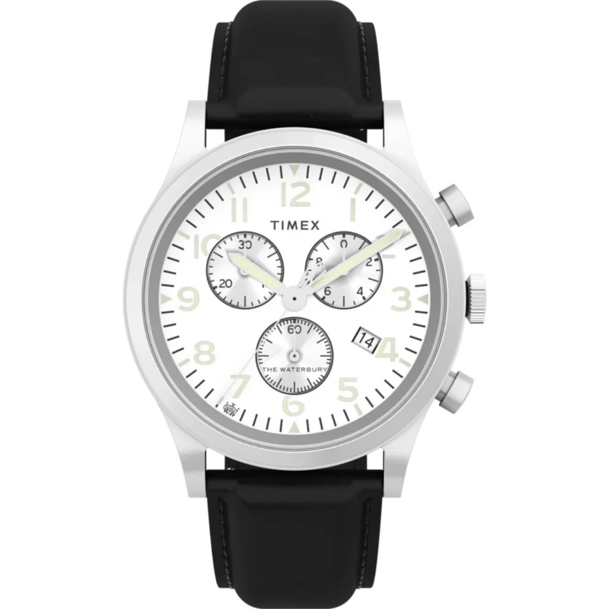 Timex Waterbury Men’s Watch TW2W48100 Chronograph Silver-Tone Dial Leather 100M