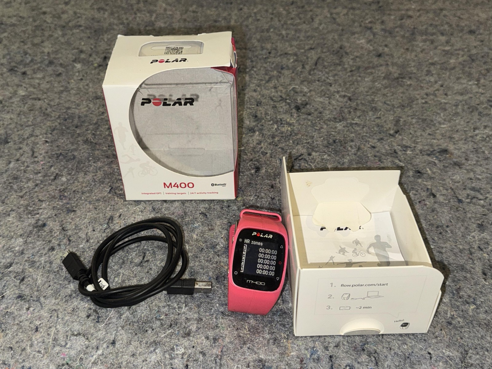 Polar M400 Womens GPS Sport Watch Pink HR Bluetooth Wristwatch Box Cable