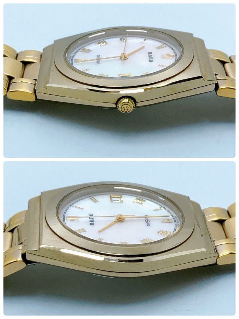 Rado DiaStar 113.9519.3 Quartz White Shell Dial Date Gold Watch Japan
