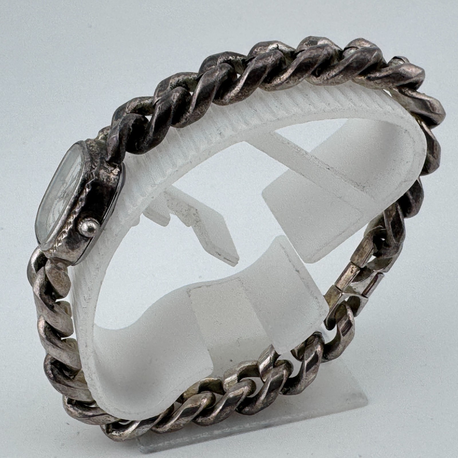 VTG Gruen Japan Quartz Watch Women Silver Thick Chain Analog New Battery 6.5″