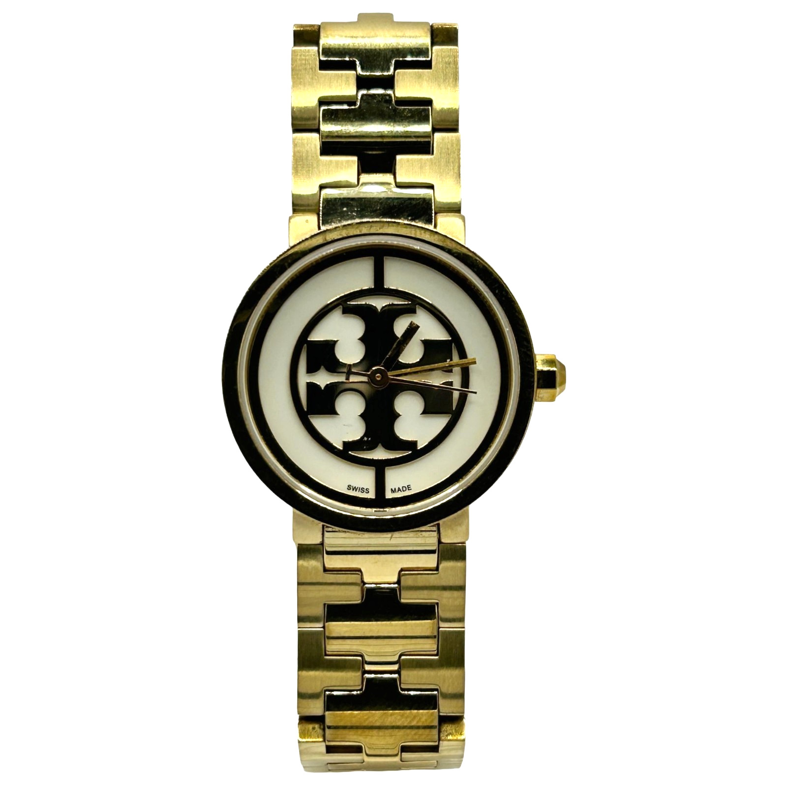 Tory Burch Reva Gold Toned Steel White Dial Quartz Ladies Watch TRB4011