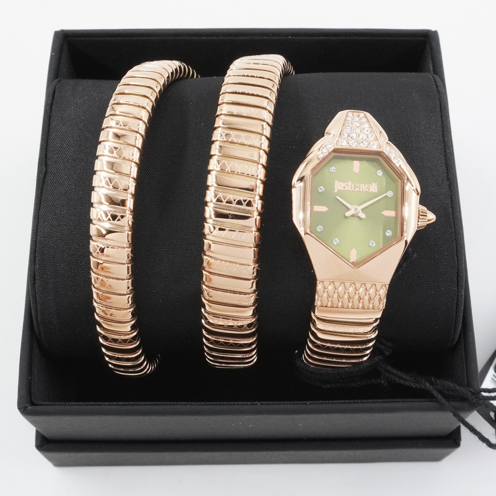 Just Cavalli Ambra Snake Quartz Rose Gold-Tone 22mm Ladies Watch With Green Dial