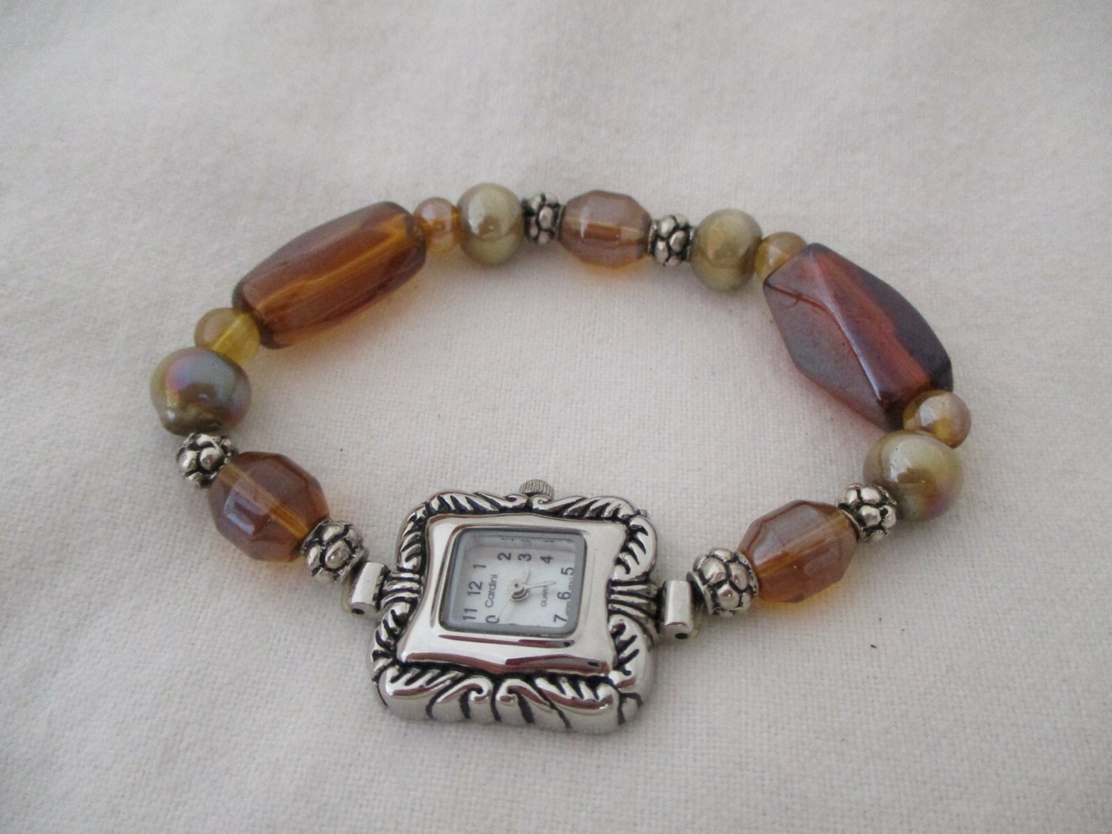 Cardini Beaded Bracelet Watch, Western Style Pressed Metal Case