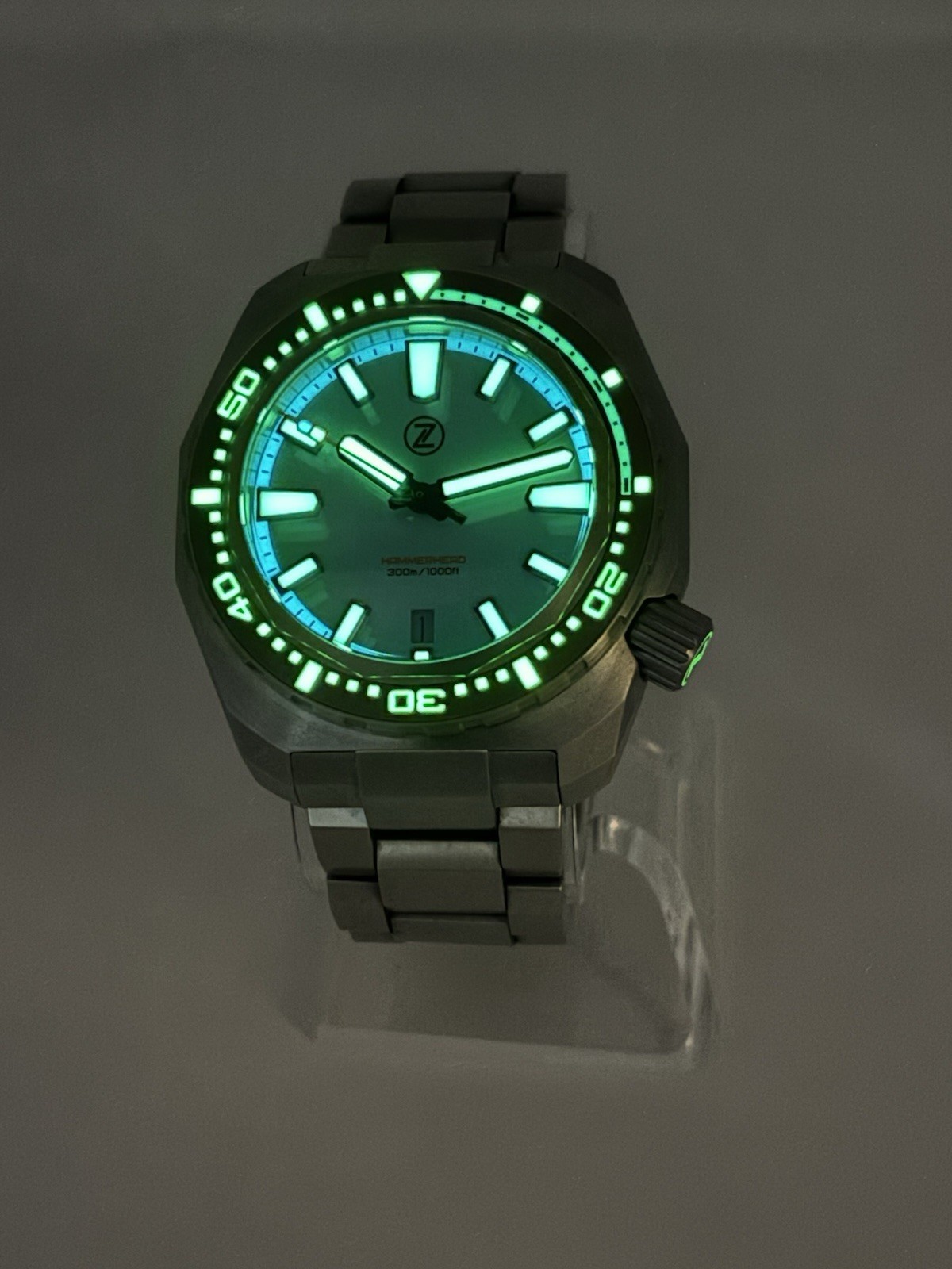 Zelos Hammerhead V3 Automatic Diver Watch Titanium Chalk Blue Dial