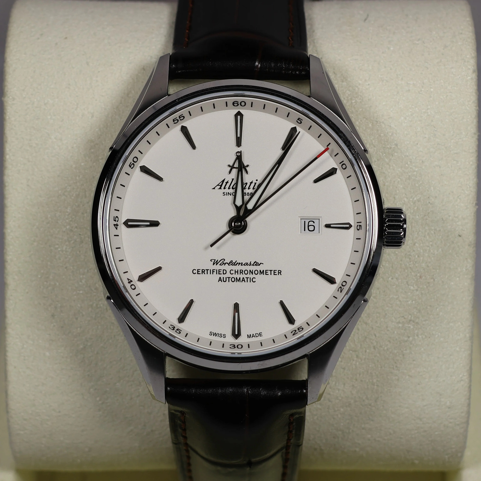 Atlantic Worldmaster Chronometer Mens White Dial Brown Leather Watch 52781.41.21