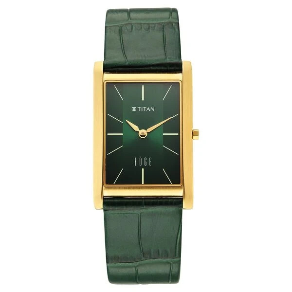 Titan Edge Monture Green Dial Men’s Watch Sapphire Ultra Slim Quartz Leather