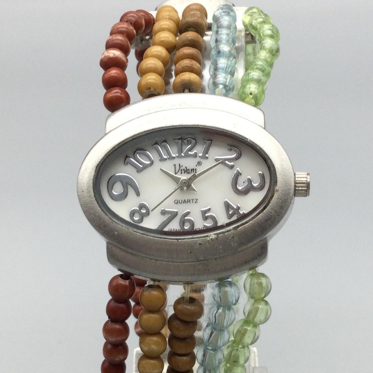 Vivani Womens Watch 30mm Silver Tone Oval K822 Beaded Band New Battery 7″
