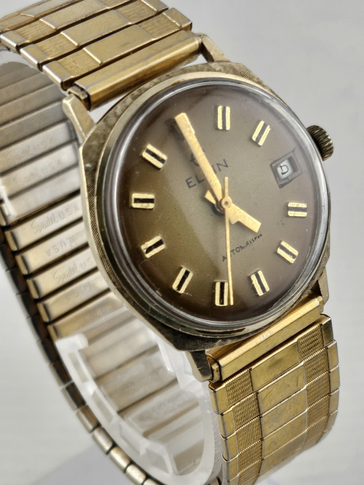 50s Mens Elgin Automatic 10k RGP Waterproof Watch 17 Jewels Date Swiss RUNS