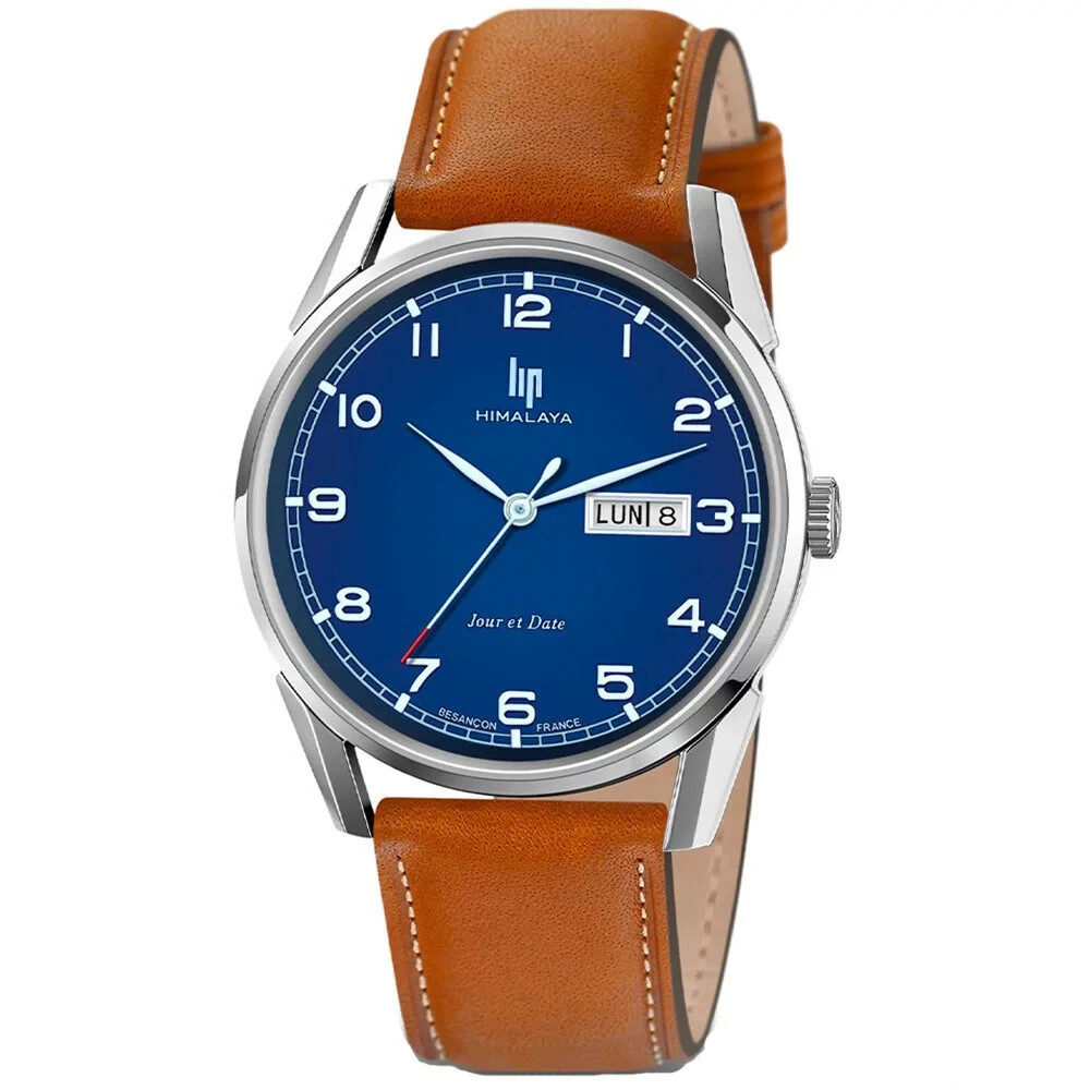 Lip Himalaya Classique 671705 Mens Brown Leather Strap Analog Dial Watch 40 mm
