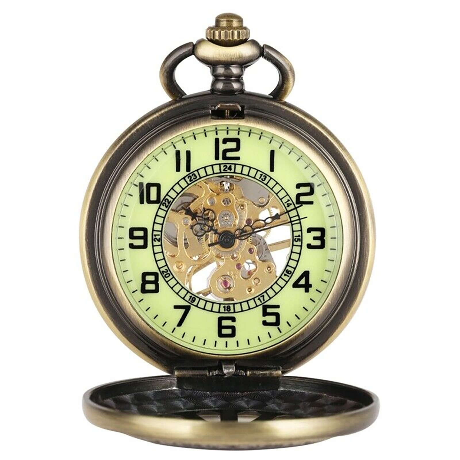 1 PC Vintage Mens Hand Winding Mechanical Movement Skeleton Pocket Watch
