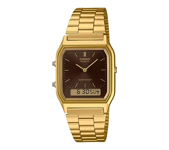 Casio AQ-230GA-5A Unisex Analog-Digital Watch | Vintage Gold-Tone Design | Brown