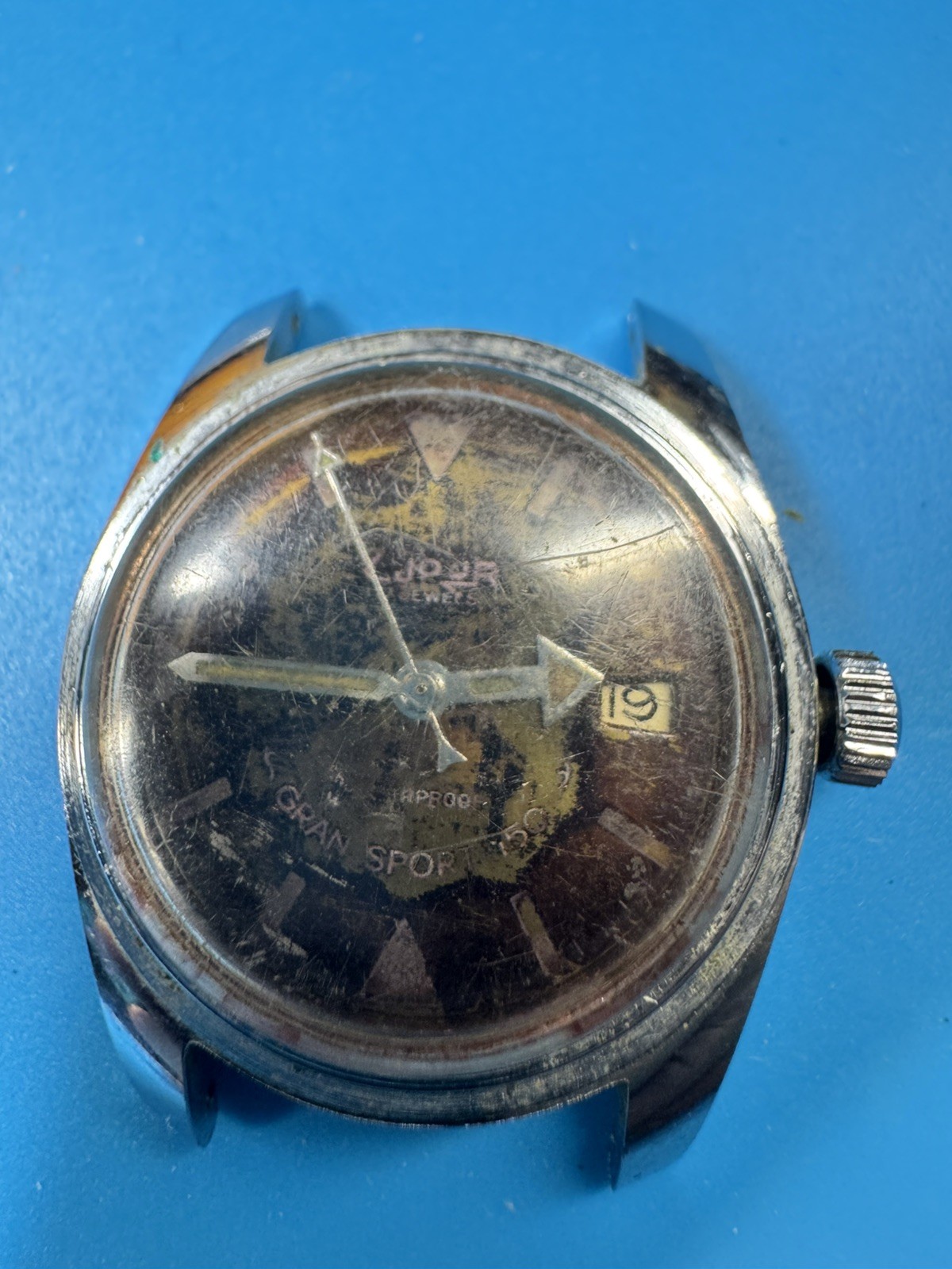 VINTAGE LeJour Gran Sport 150m 17J Hand Wind France Made Diver Watch To Restore