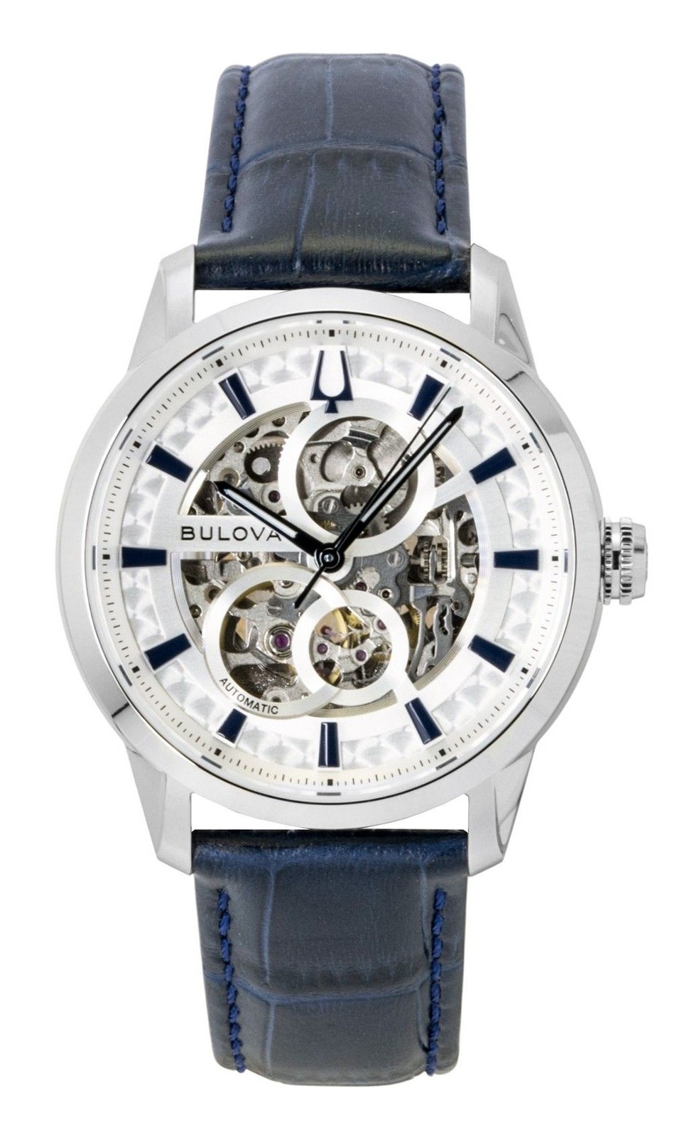 Bulova Sutton Leather Strap Silver Skeleton Automatic 96A330 Men’s Watch