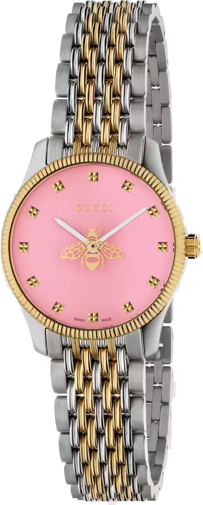 Gucci G-Timeless YA1265030 29mm Two-Tone Quartz Watch – Pink Dial with Bee Motif