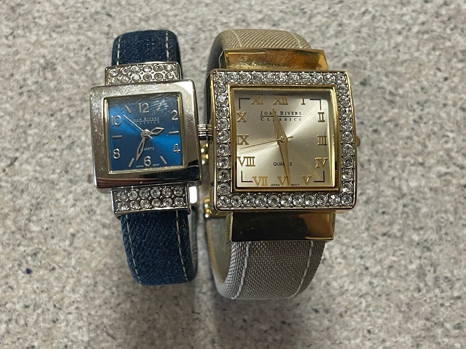 LOT OF 2 Joan Rivers Classics Crystal Accent DENIM Band Silver Tone. NICE ONES