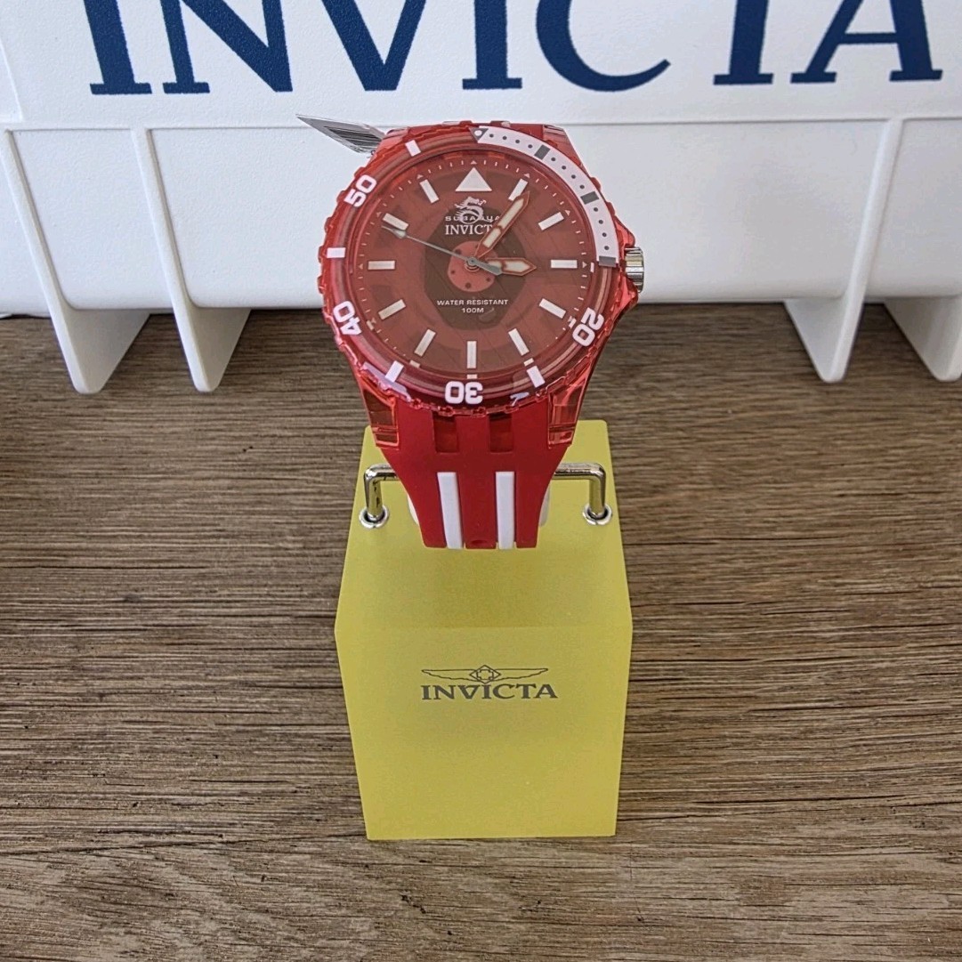 Invicta Subaqua Quartz 100m Red Dial Red/White Silicone Strap Sport Watch 44mm