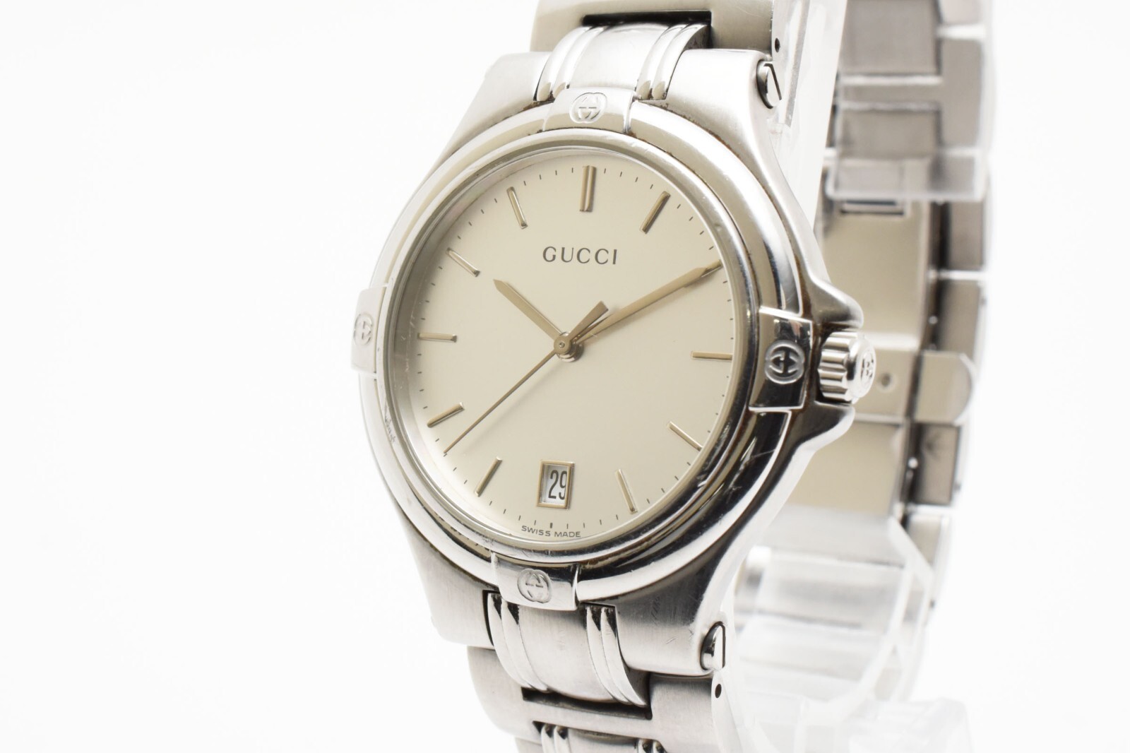 [MINT] GUCCI 9040M Steel Silver Quartz Date Men’s Watch From JAPAN