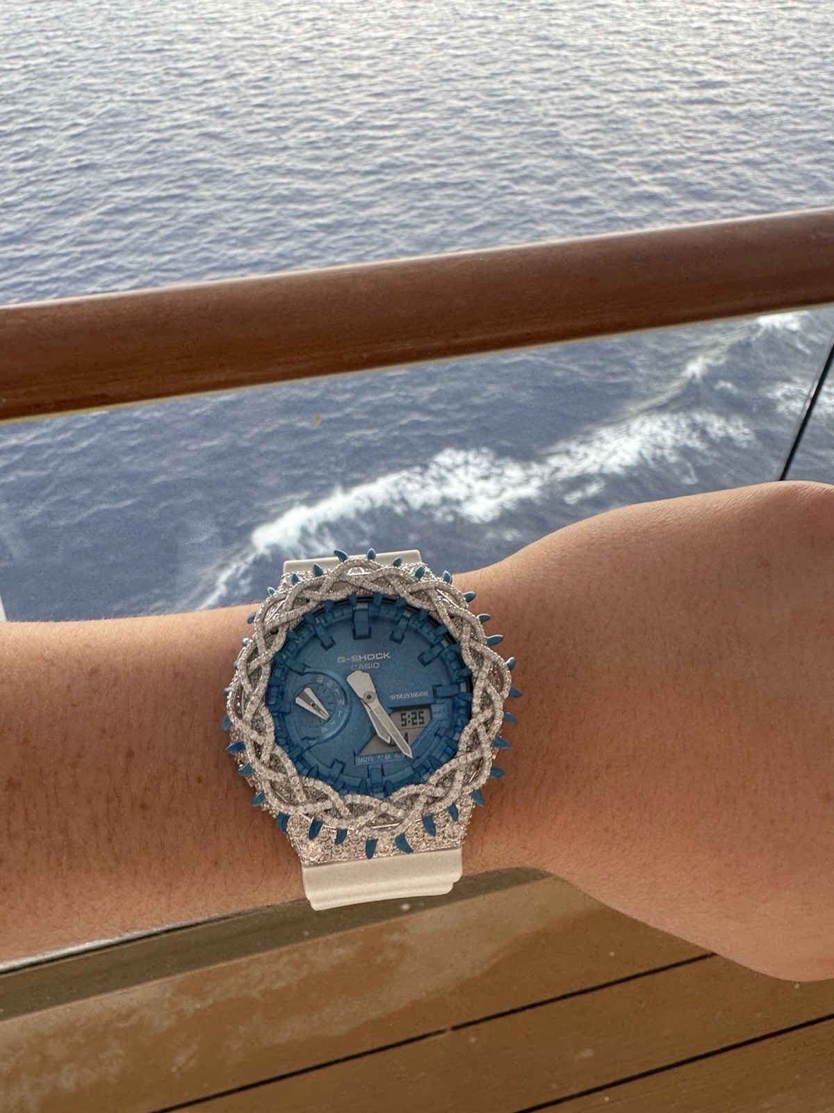 Blue Dial White Moissanite FlawLess G-Shock Ga-2100HC-2A Watch Iced Bezel Mod
