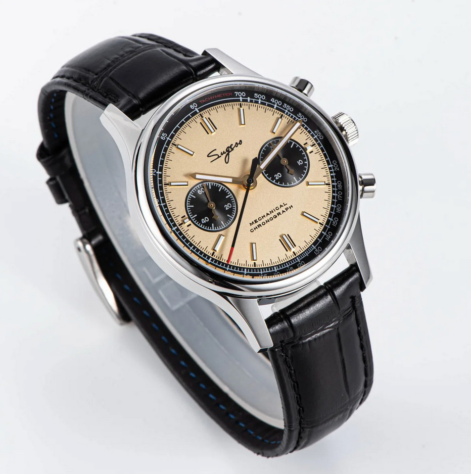 Sugess 1963 Watch Chronograph Mechanical Wristwatch Seagull ST19 Yellow Panda