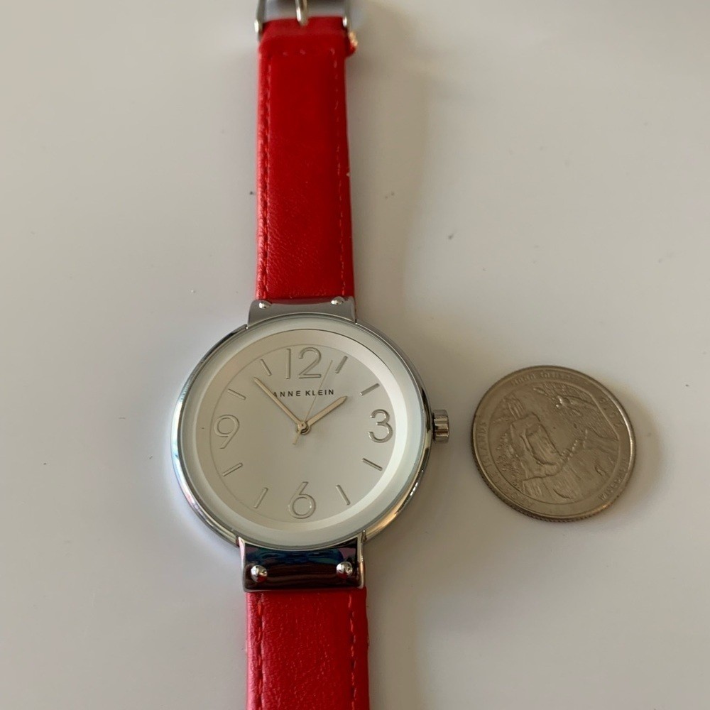 Anne Klein large face watch with red leather band