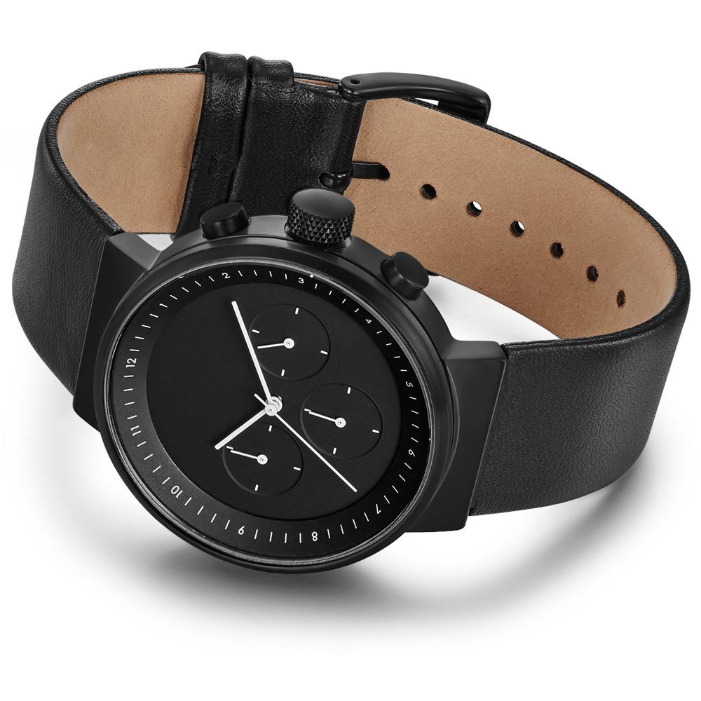 Projects Watches Kiura Black Cronografo Quarzo Acciaio Nero Pelle Uomo Orologio