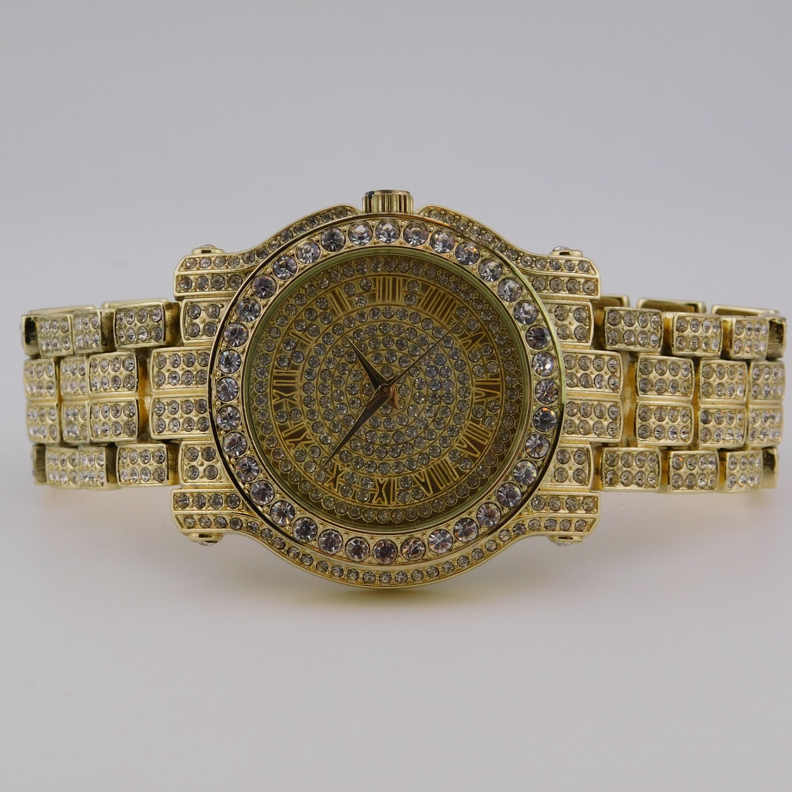 Massive Techno Pave No.7341 Crystals Inlay Men’s Watch Sz. 8 1/2″ New Battery