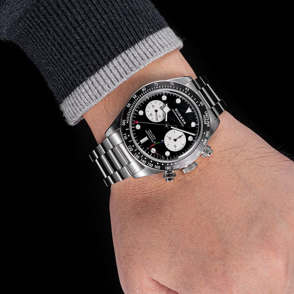 Sugess S457 Mechanical Chronograph Steel Black White Sapphire Men’s Watch