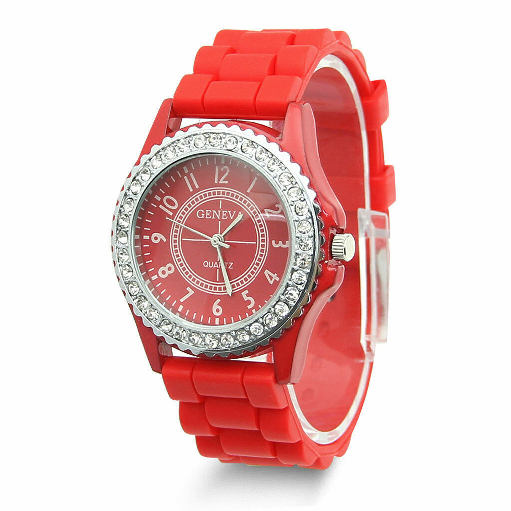 Bling Crystal Rhinestone Bezel Geneva Silicone Rubber Women Jelly LED Watch Gift