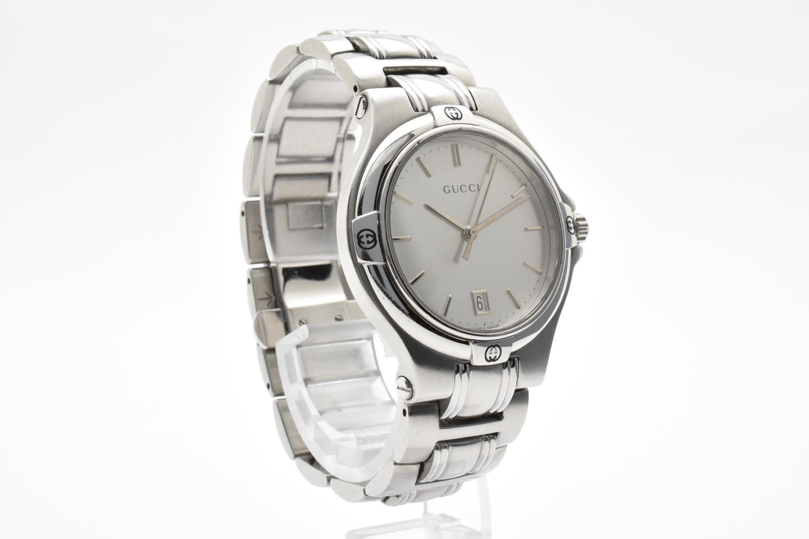[Exc+5] GUCCI 9040M Quartz Silver Dial Date G-Logo Stainless Watch 16cm JAPAN