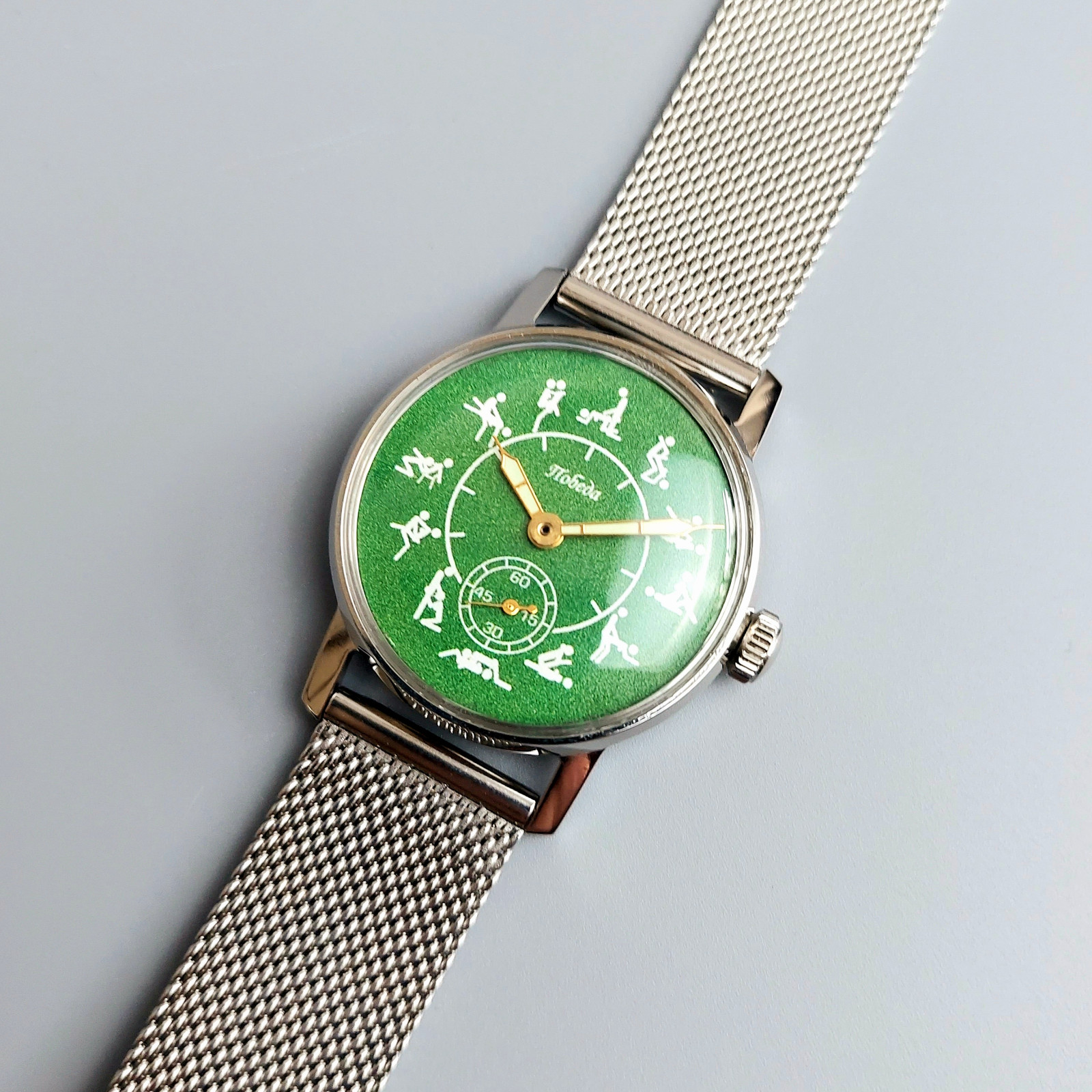 Rare Soviet Pobeda Watch Vintage Mechanical Men’s Wristwatch Green Dial Serviced