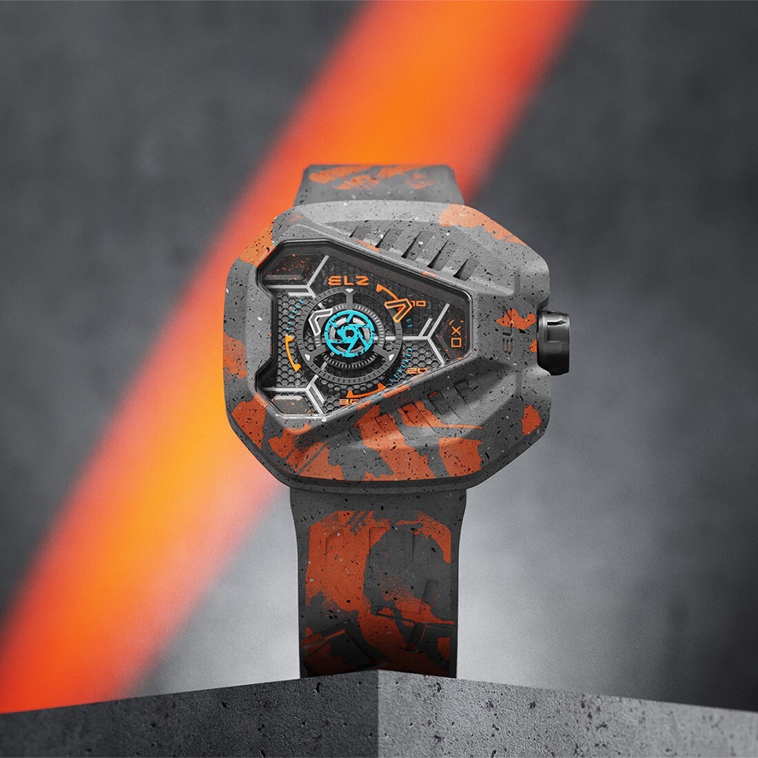 The ElectricianZ XO The Lunar Swiss Quartz Rubber Neon Orange PVD Men’s Watch