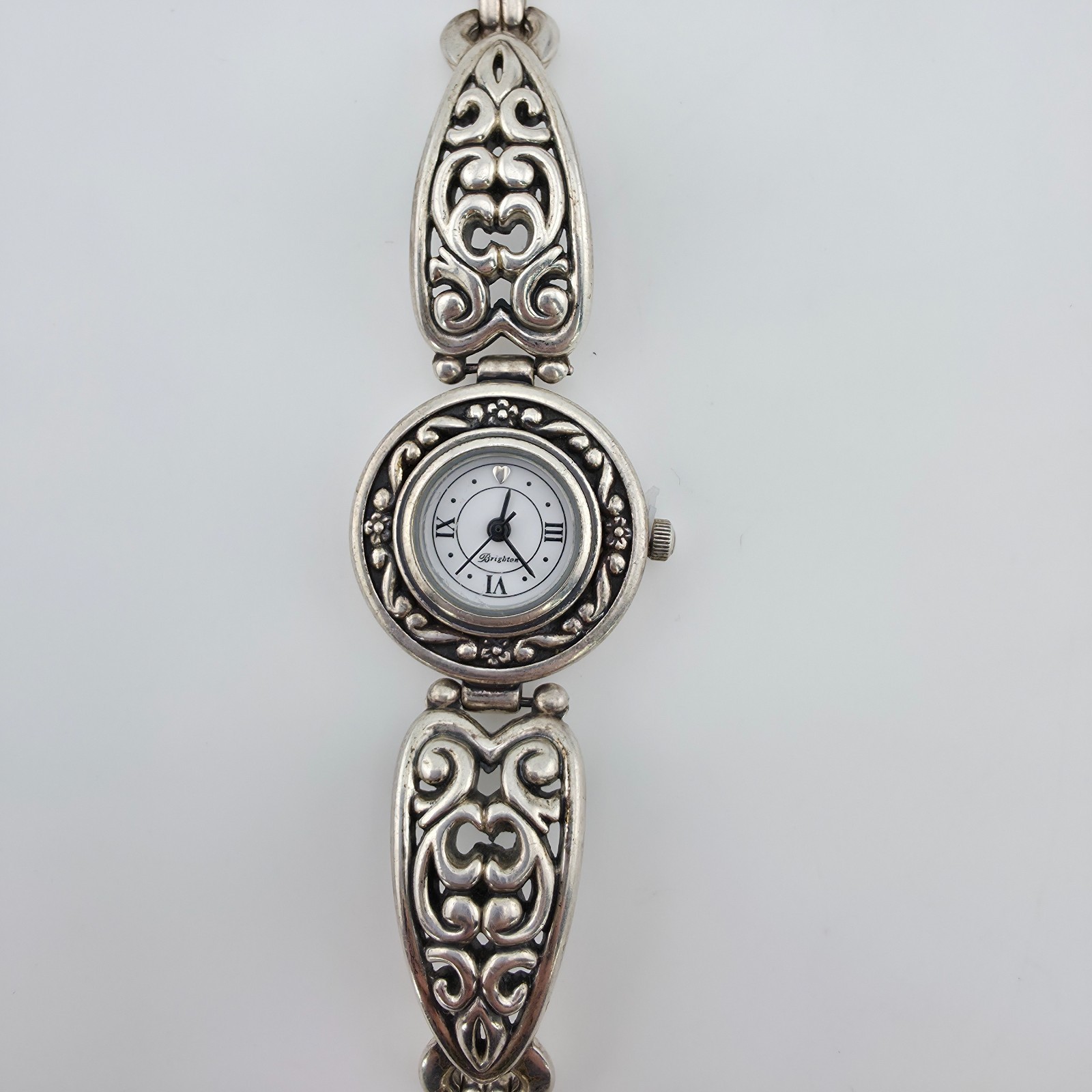 BRIGHTON ‘Hollywood’ Watch Ornate Open Scrollwork Silver Plate 7″ New Battery