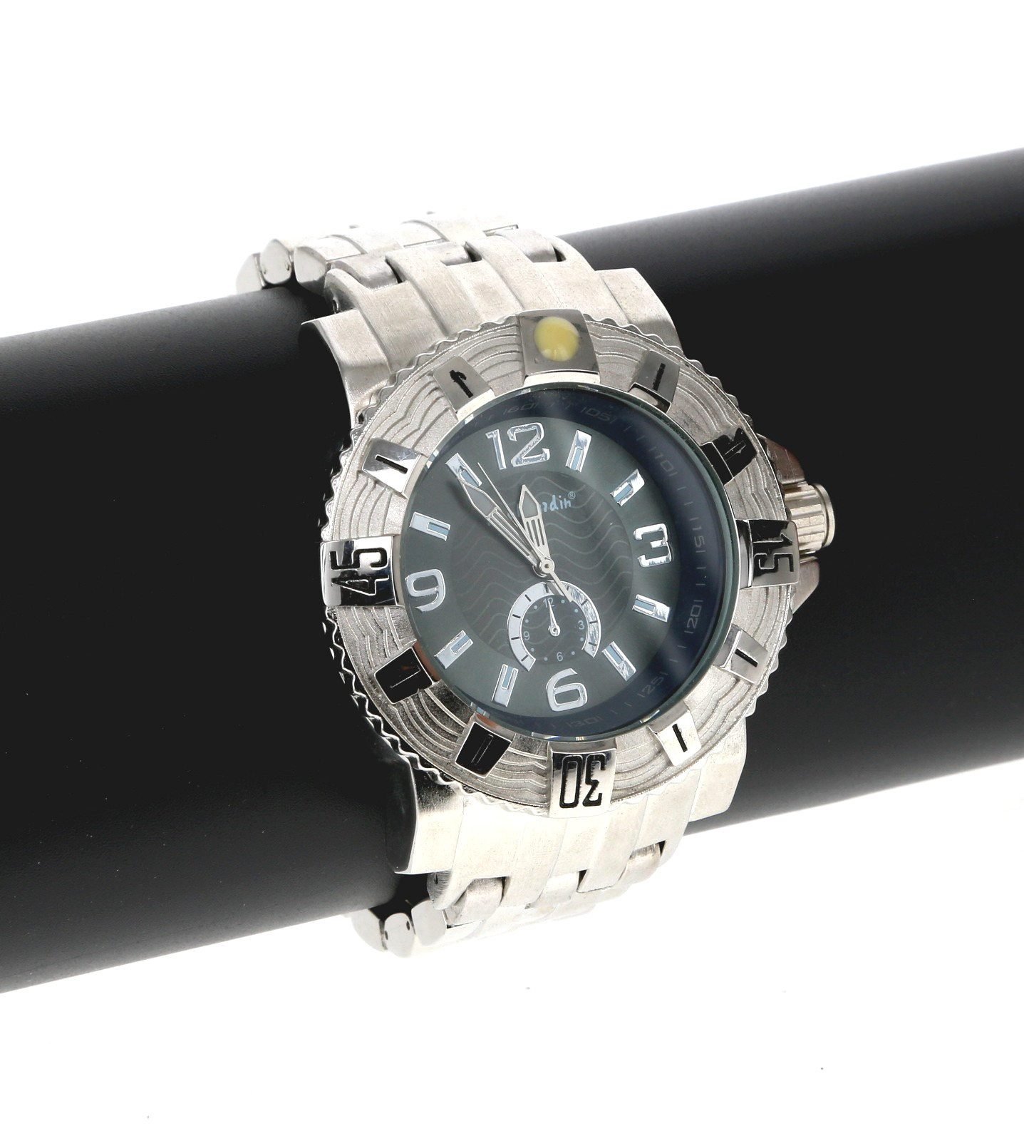 Paul Jardin Quartz Watch Heavy Metal Men Silver Rotating Bezel Gray Dial 50.7mm