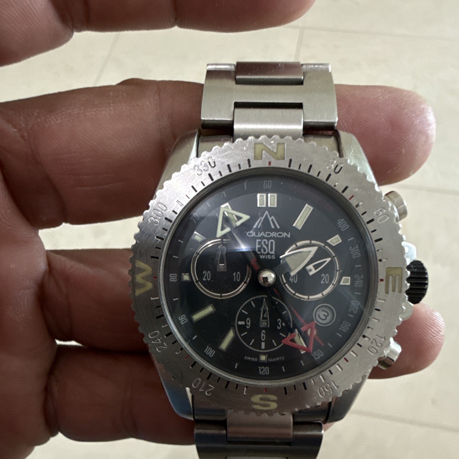 ESQ Swiss Squadron Quartz Chronograph Date Black Dial Silver Steel Bracelet