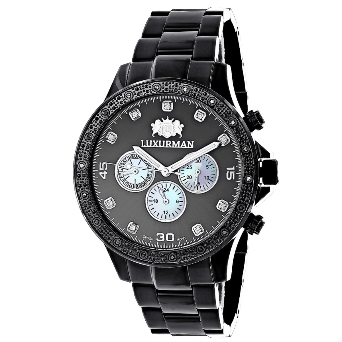 Midsize Men’s Black Diamond Watch by Luxurman 0.25ct