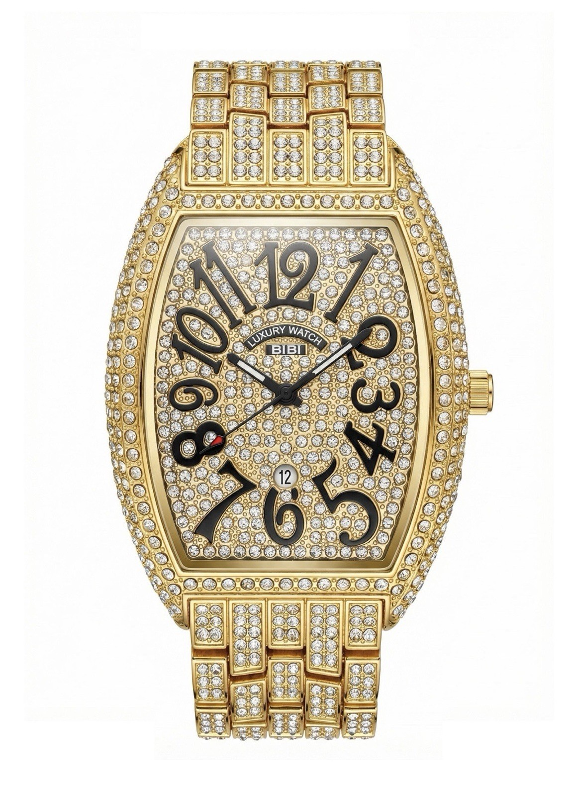BIBI Luxury Gold Iced Crystal Men’s Watch Date Display Box & Papers New
