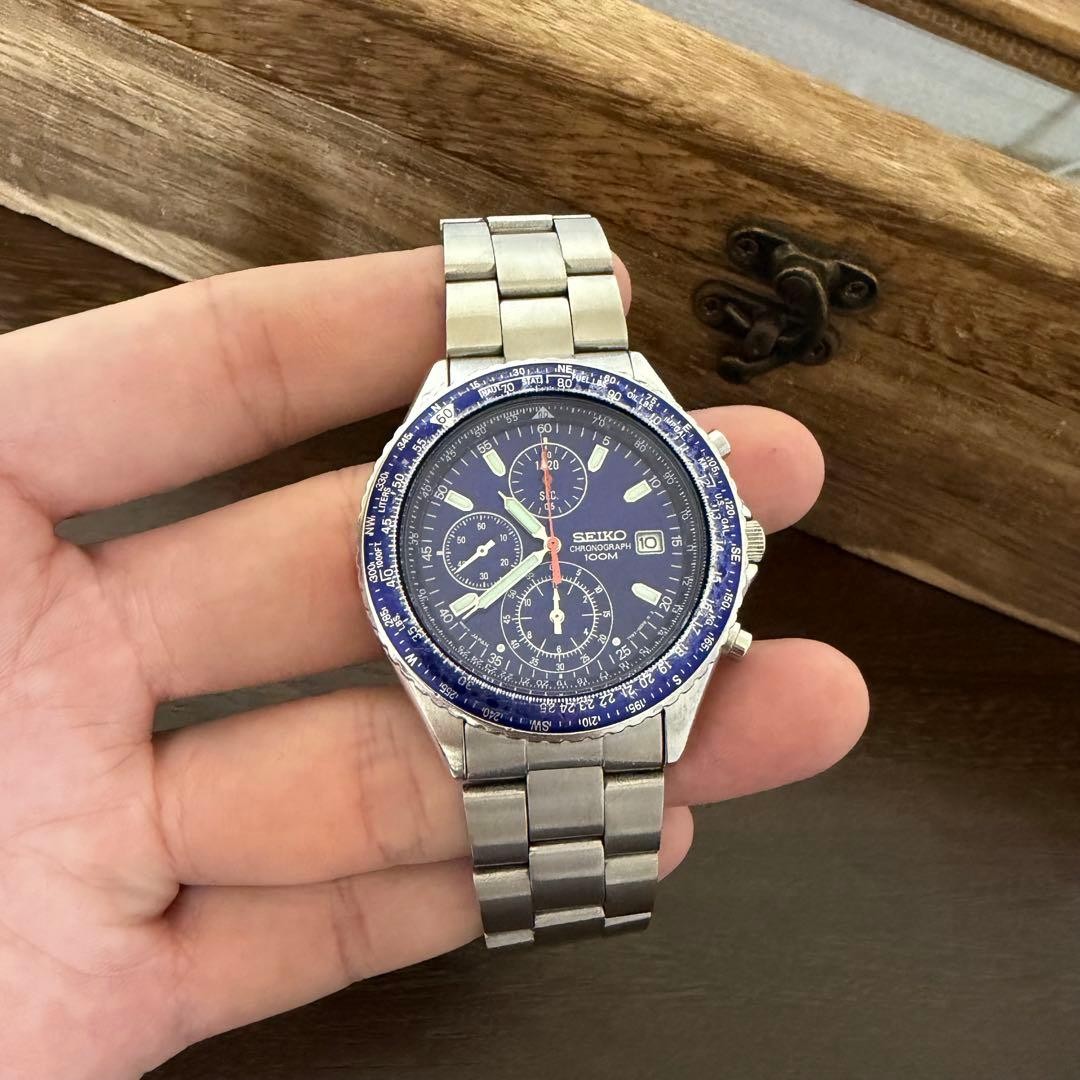 SEIKO Chronograph 100M Quartz Wristwatch Blue Dial