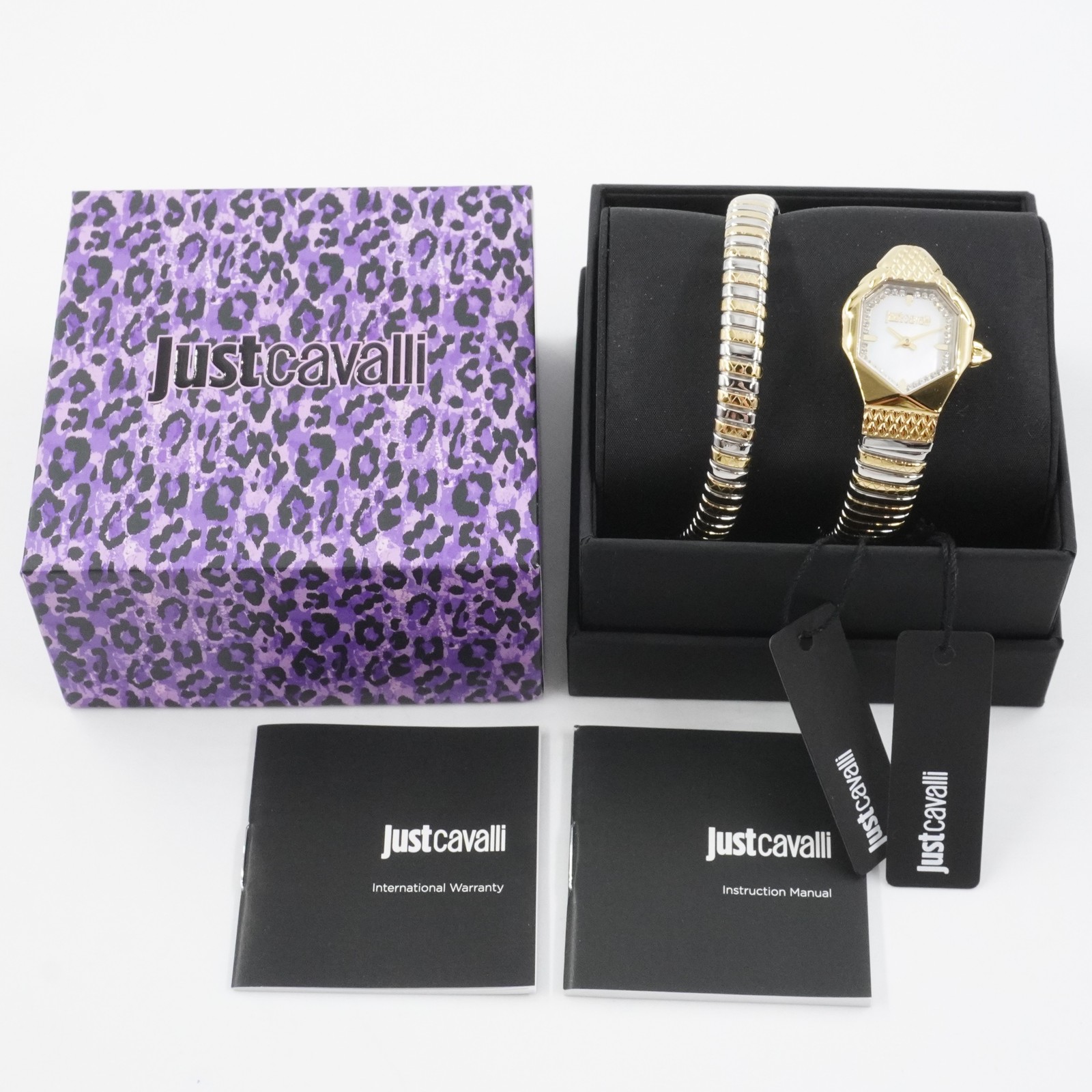 Just Cavalli Aria Two-Toned Gold & Silver Quartz Snake Wrap Watch With MOP Dial
