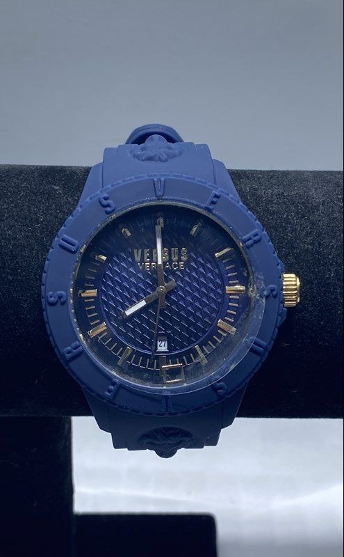 Versus Versace Blue Silicone Men’s Quartz Watch 44.8mm 3D Lion Not Running