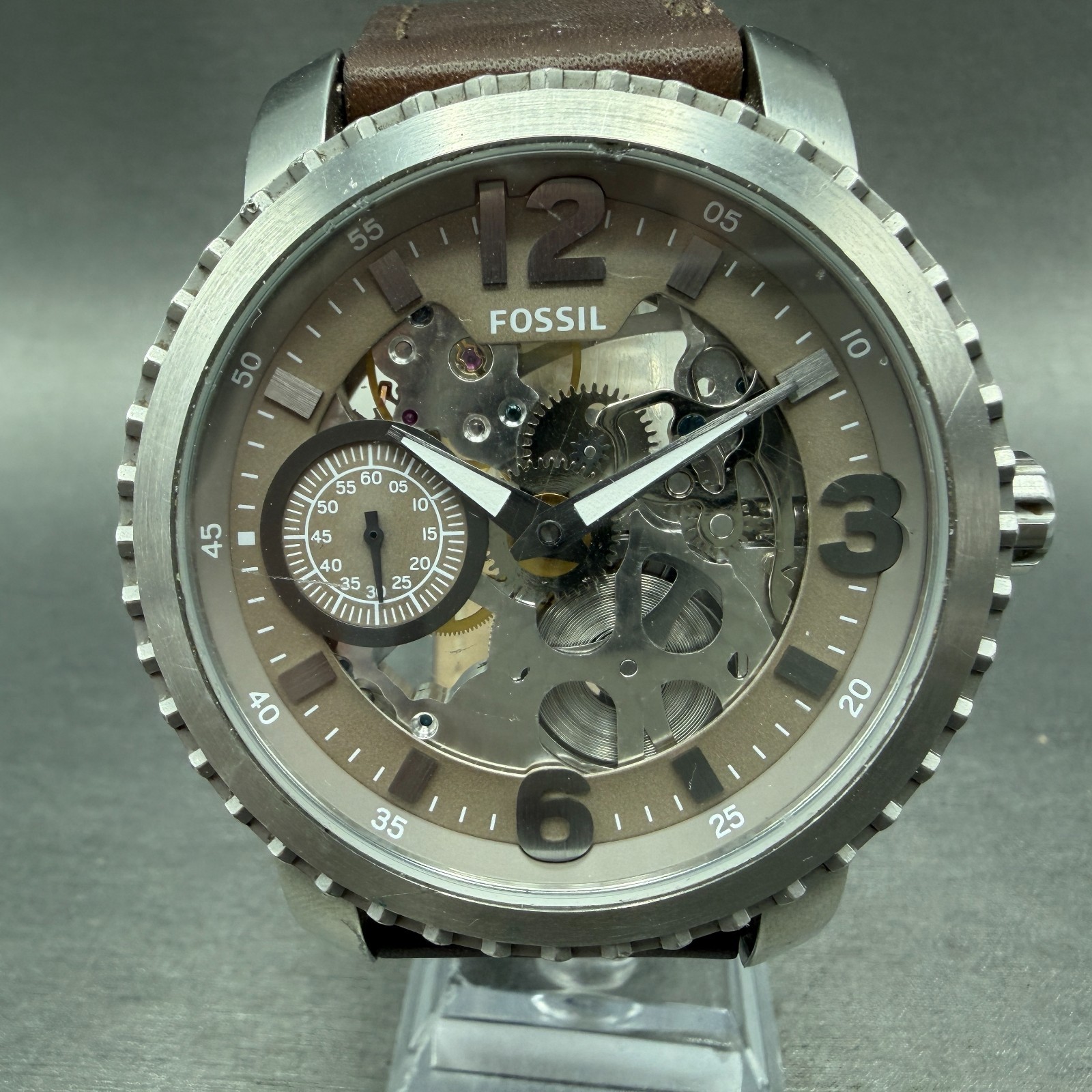 Fossil Nate Watch Men 49mm Skeleton Dial Steel Manual Wind BQ2273 Runs