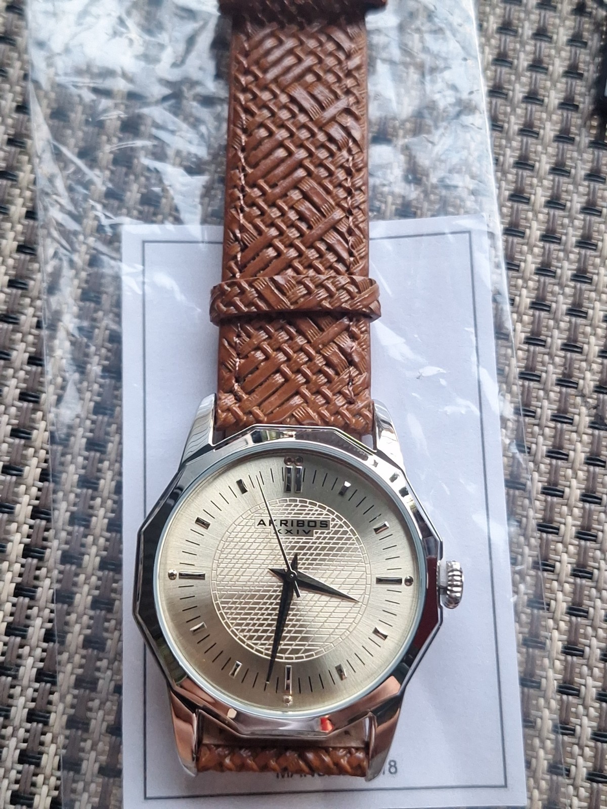 New Men’s Akribos XXIV AK825SSBR Quartz Dodecagon Case Braided Leather Watch