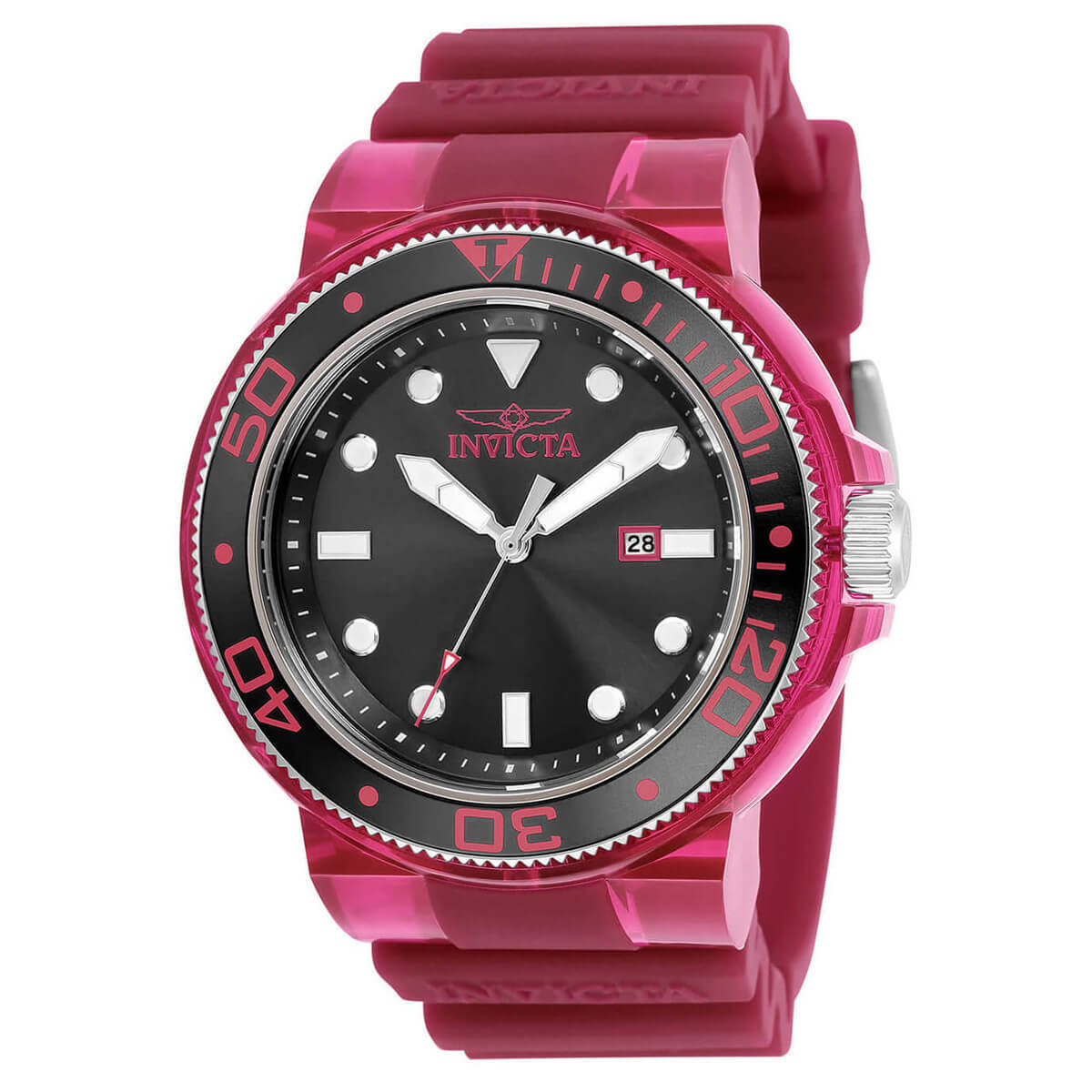 Invicta Men’s Watch Pro Diver Quartz Black Dial Burgundy Silicone Strap 32329