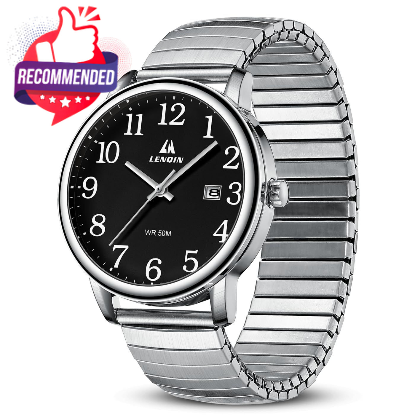 Mens Watches Stainless Steel Analog Quartz Watch For Men Easy Reader 38 Mm
