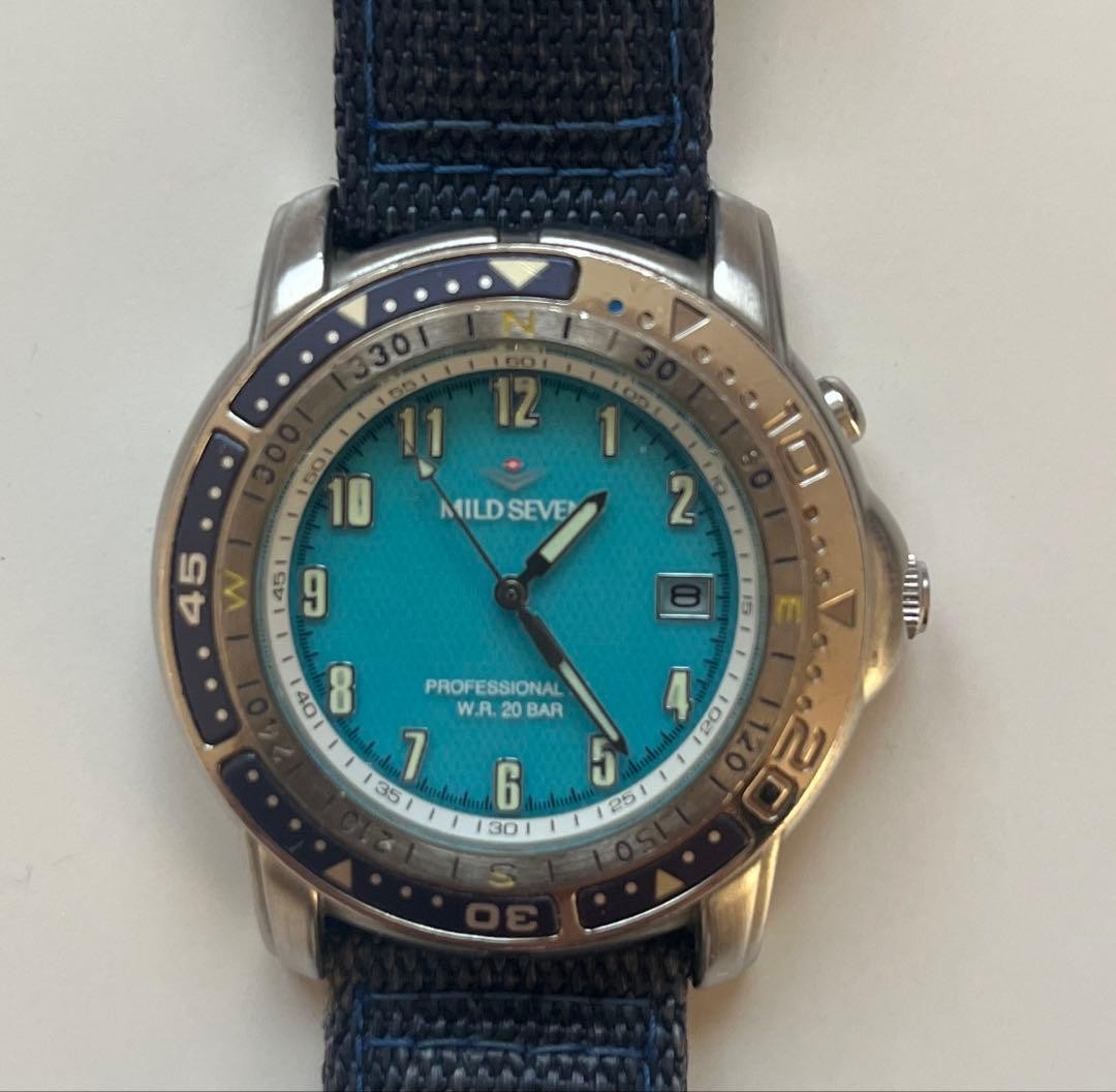 Japanese-made MILD SEVEN quartz wristwatch with backlight, working condition.