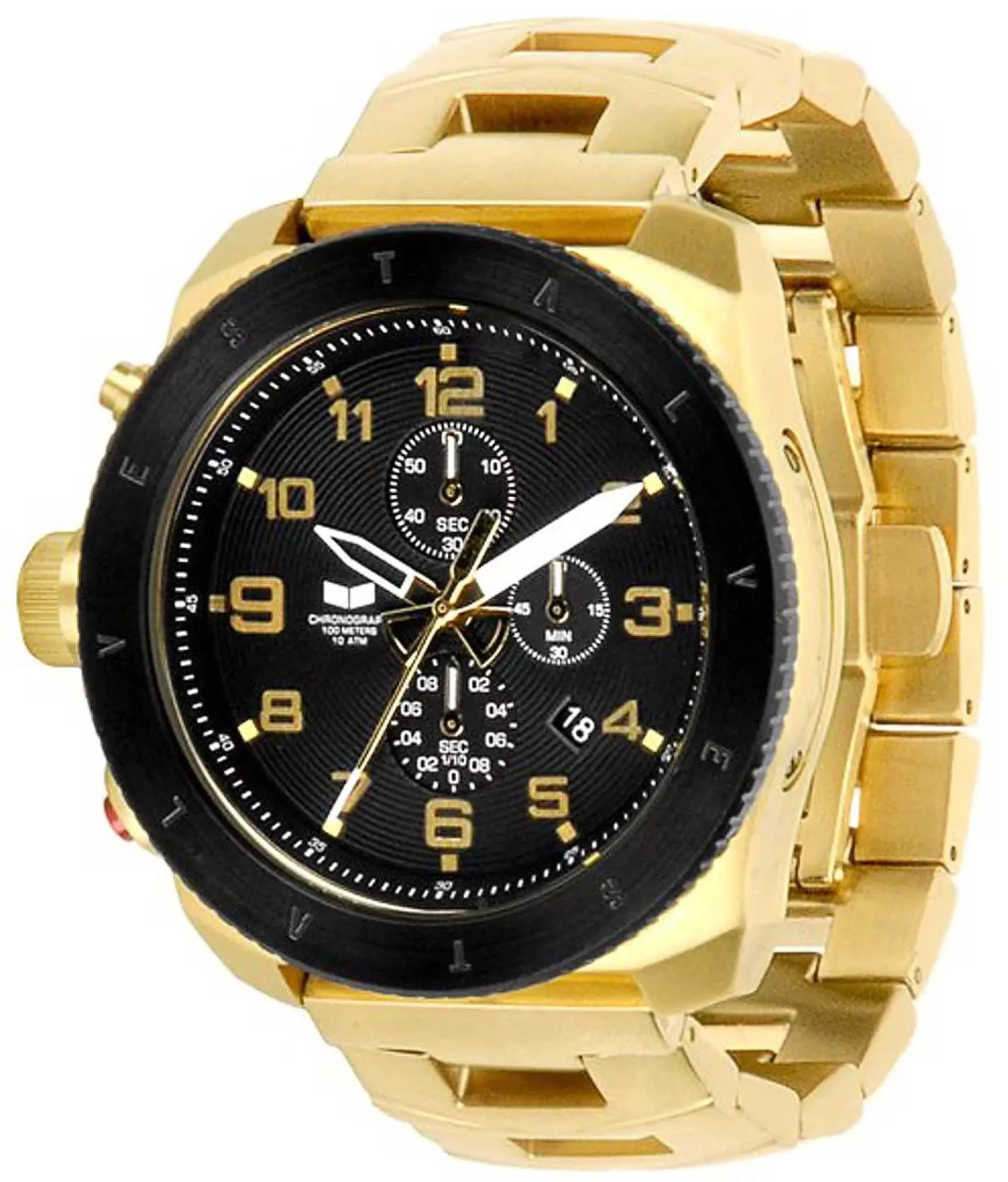 Vestal Men’s RES013 Black Dial Gold Band Lefty Watch